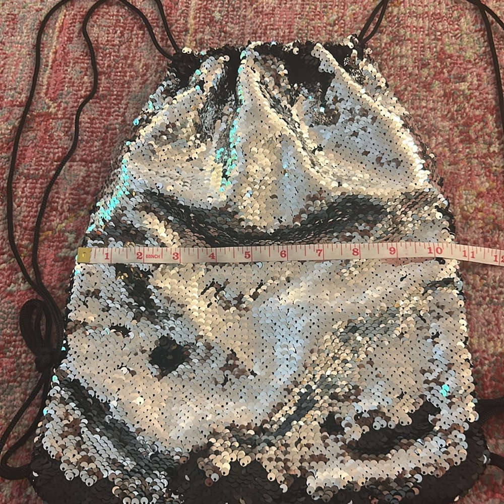 Silver + Black Sequin Drawstring Backpack - image 4